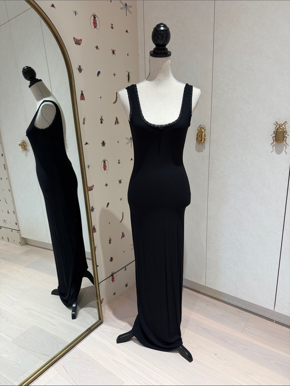 SKIMS Black Scoop Neck Maxi Dress with Subtle Trim